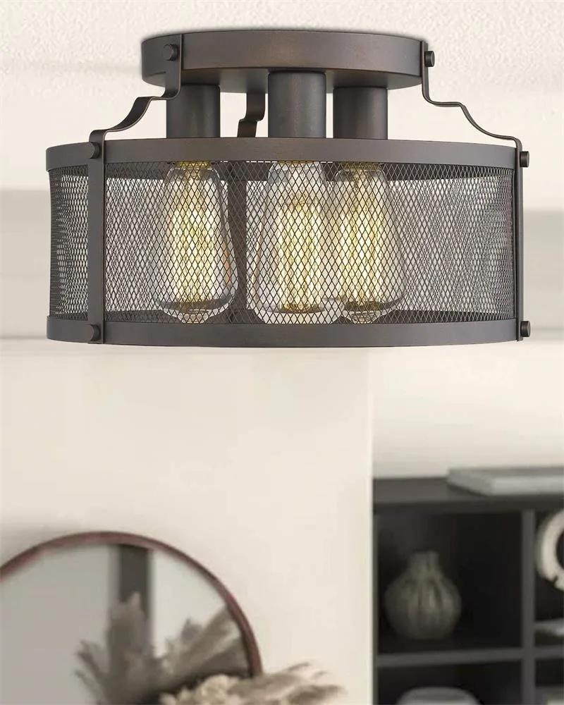 Nordic Retro Industrial Lighting Indoor Living Room Wrought Iron LED Ceiling Lamp