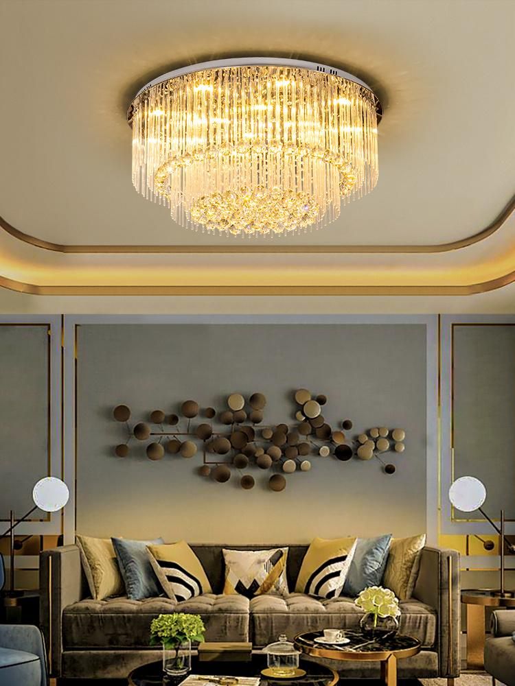 Crystal Lamp Round Living Room Lighting Atmosphere Room Modern LED Ceiling Lights Gold (WH-CA-87)