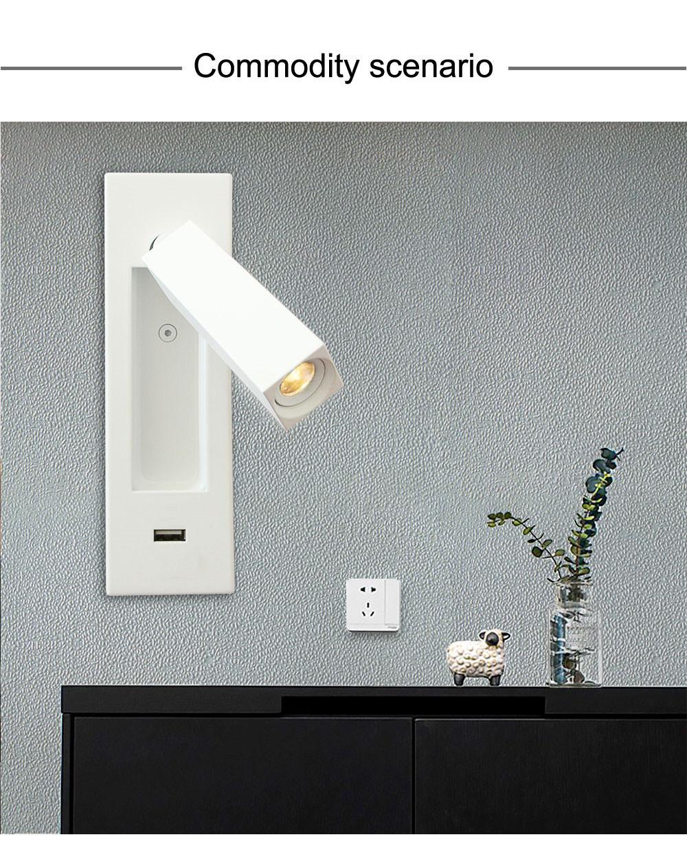 USB Wall Lamp for Bedroom Bedside Reading Lighting Ressessed Aluminum Wandlamp Sconces Fixtures Modern Book Lights