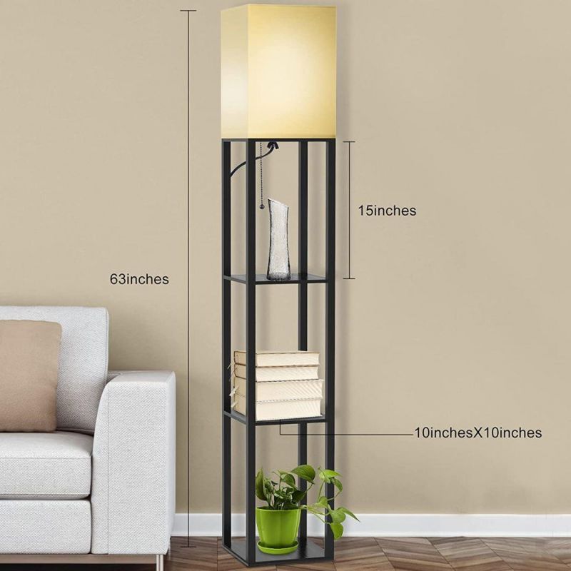 Floor Lamp with Shelves, Modern Shelf Floor Lamp with 9W LED Bulb, 3 Tier Storage Display Standing Reading Lamp Narrow Corner Nightstand Light for Bedroom
