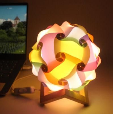 New Design Jigsaw Puzzle DIY LED Table Night Lamp Modern 1PC LED Bedside Night Light with Wood Bracket Hot 3D Illusion Table Night Lamp