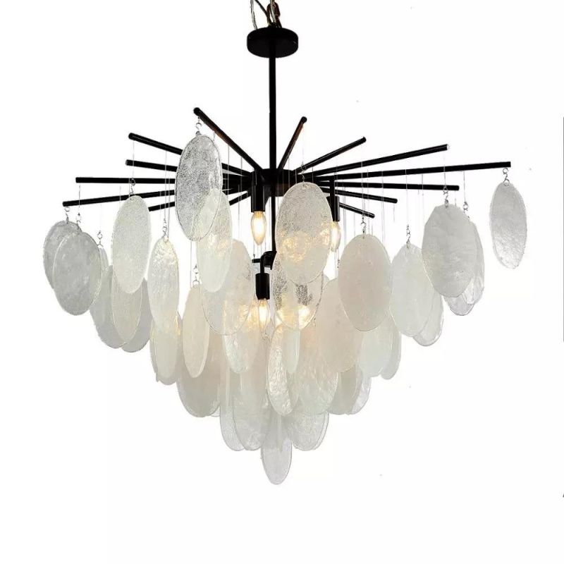 Iron Pendant Lamp with Leaf Style Glass Tree Style Chandelier for Hall Decoration