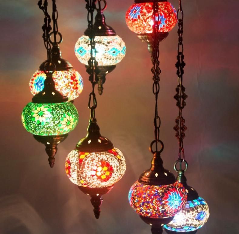 Hanging Glass Chandeliers Light Mosaic Glass Restaurant Lighting