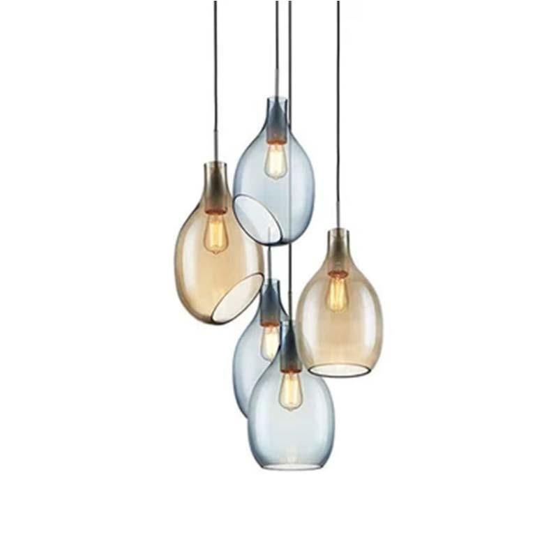 Blue Clear Water Drop Glass Home Light Pendant Lamp