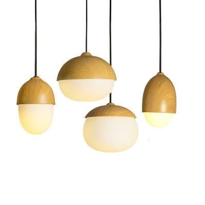 White Mini Glass Wooden Pendant Lamp Wooden Shell Chandelier Pendant Light