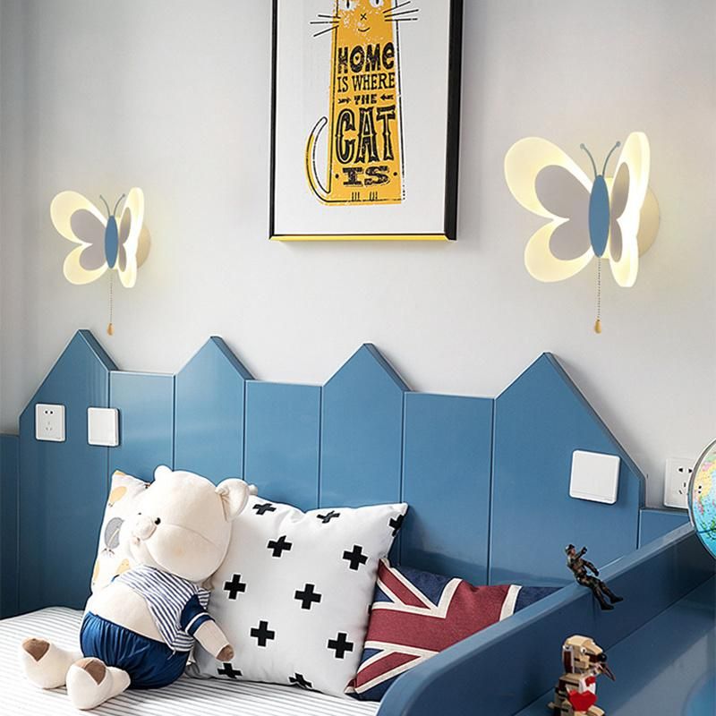 Cartoon Cute Blue Pink Butterfly Wall Lamp Creative Wall Mount LED Light (WH-OR-139)