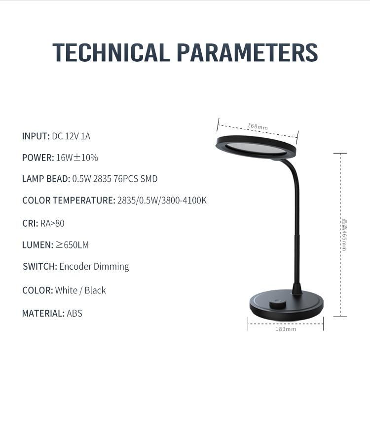 Encoder Knob Switch Stepless Dimming LED Table Lamp High Brightness Desk Lamp Big Table Light with Pomadoro Technique Mode