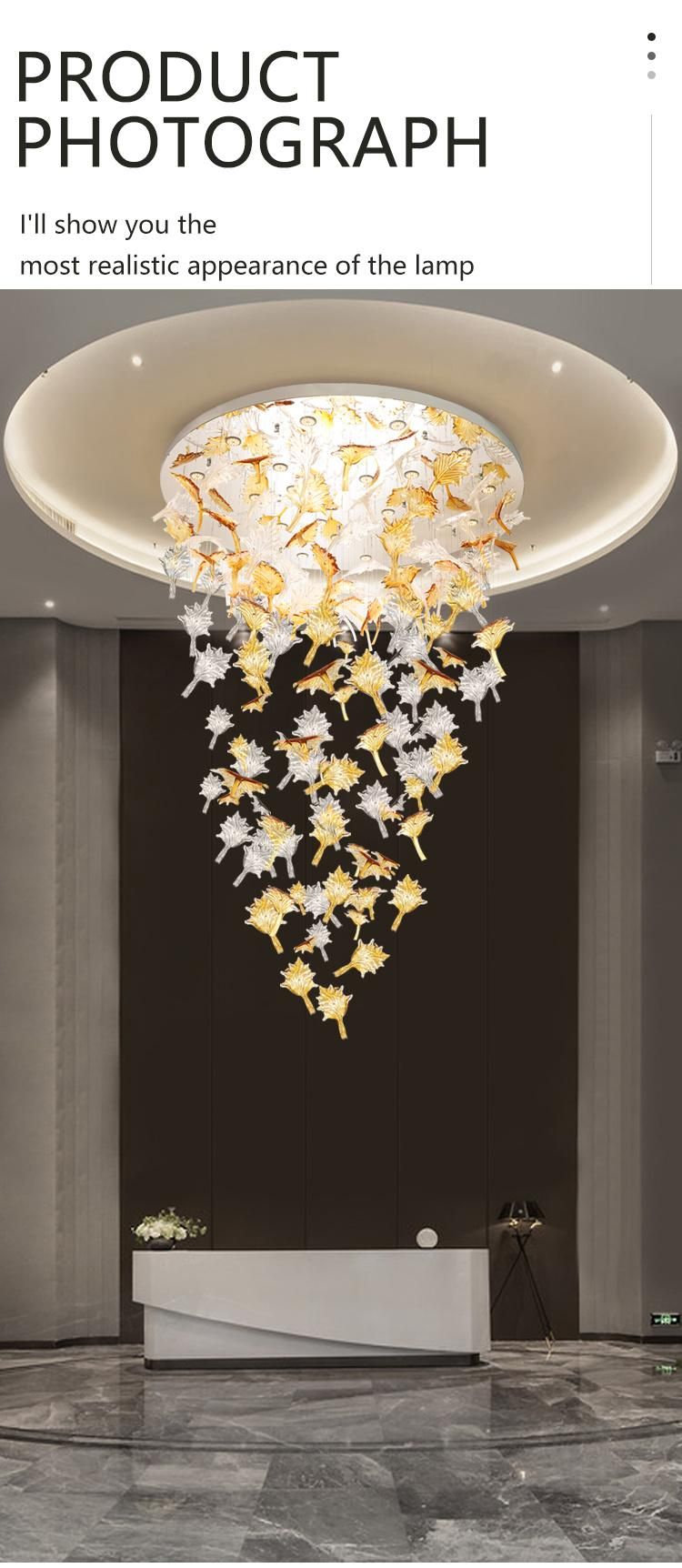 Maple Leaf Shape Decoration Business Center Banquet Hall Custom Large Glass Gold LED Chandelier