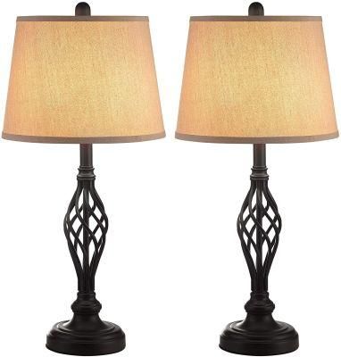 Decorative Matt Black Twist Wrought Iron Fabric Shade Table Lamp