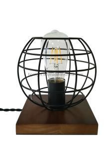 Vintage Wooden Cage Side Table Lamps with Plug Cord and Switch for Living Room