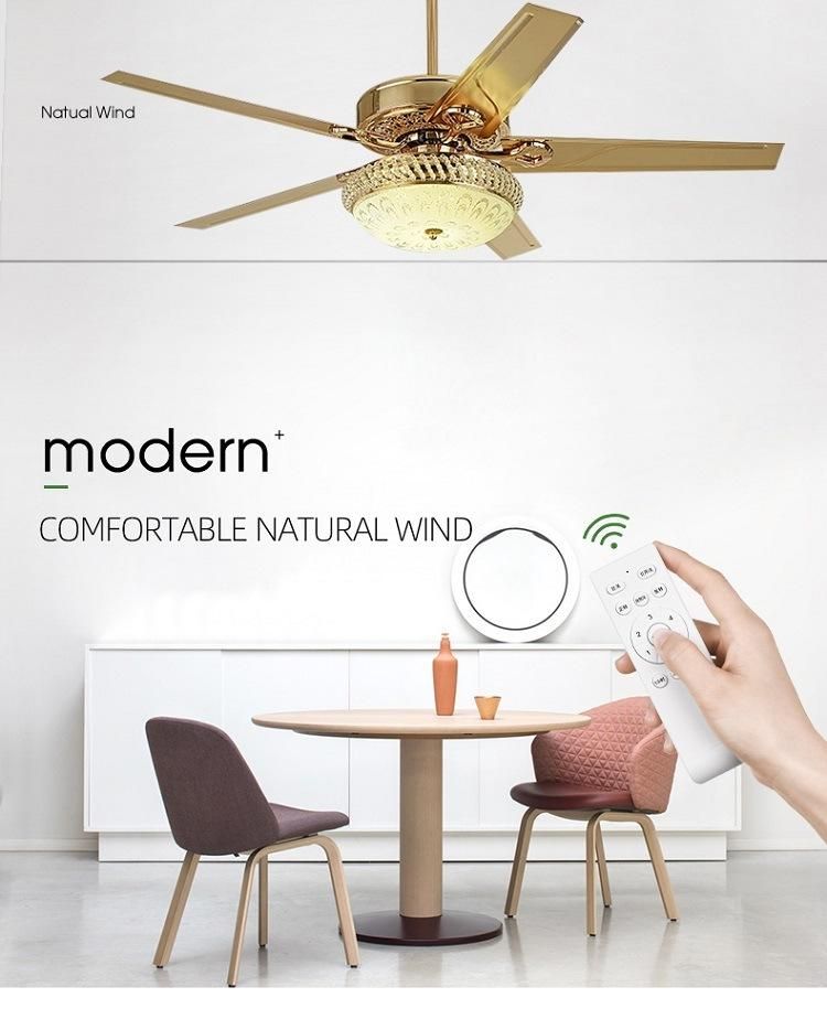 5 Blade Fan Light Ceiling Lamp 52-Inch Luxury Fan Lamp Dining Room Decoration Chandelier Crystal Ceiling Fans with LED Lights