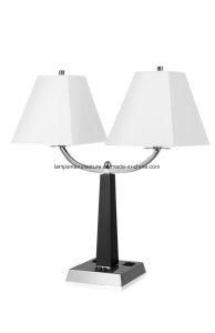 Cone Wood Base Double Socket and Double Shades Table Lamp