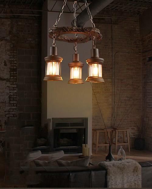 Chandelier Modern Lighting with Wood for Dinner Room Coffee Bar Decoration