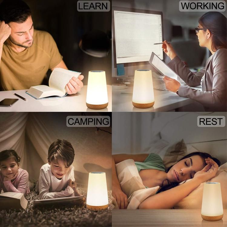 LED Remote Control Touch Wood Grain Table Lamp Bedroom Bedside Lamp Small Night Light Colorful Atmosphere Light Sleep Light