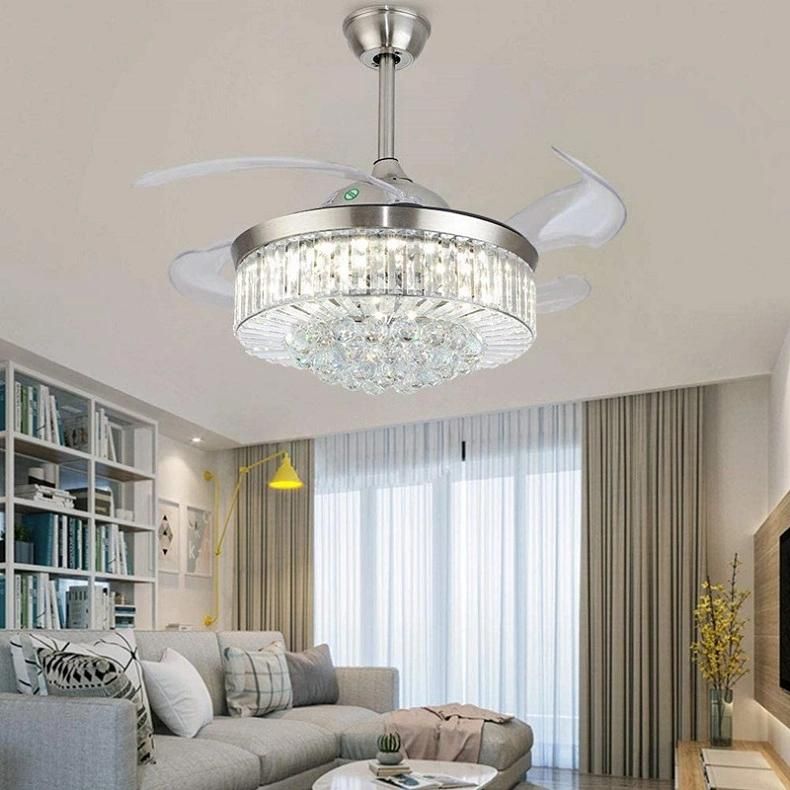 Modern Crystal Ceiling Fan Light Invisible Ceiling Lamp for Living Room Ceiling Fan