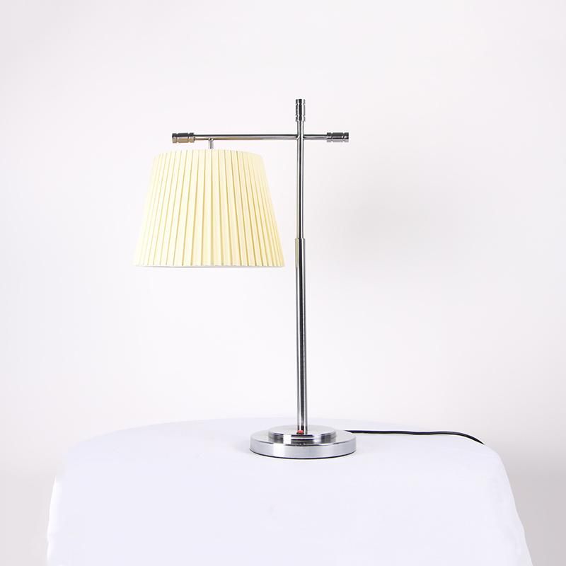 Beige Pleated Fabric Shade and Metal Stem Table Lamp.