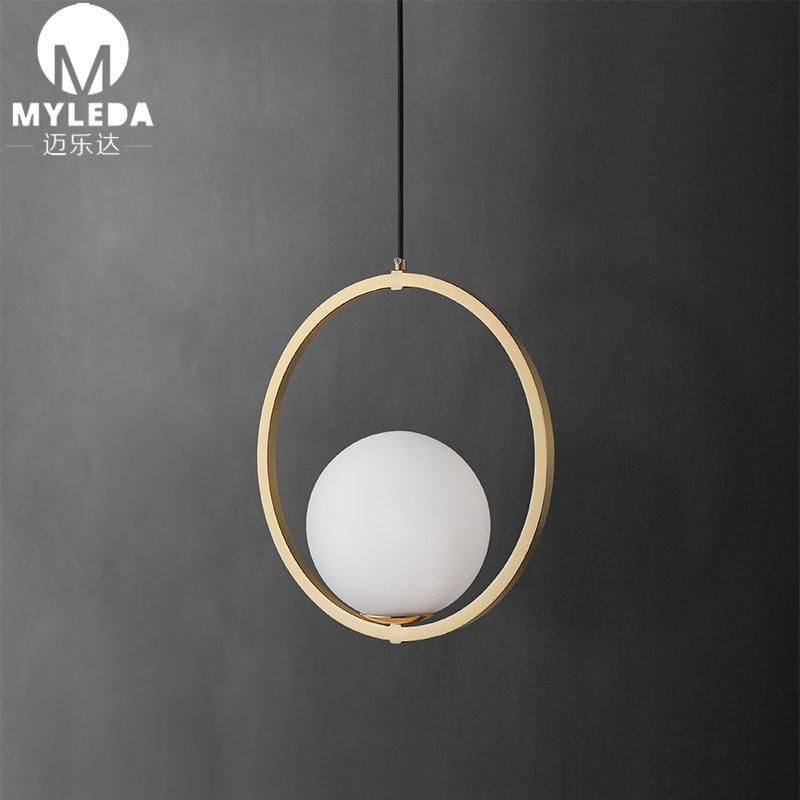 Modern Brass Metal White Glass Round Ball LED Pendant Light