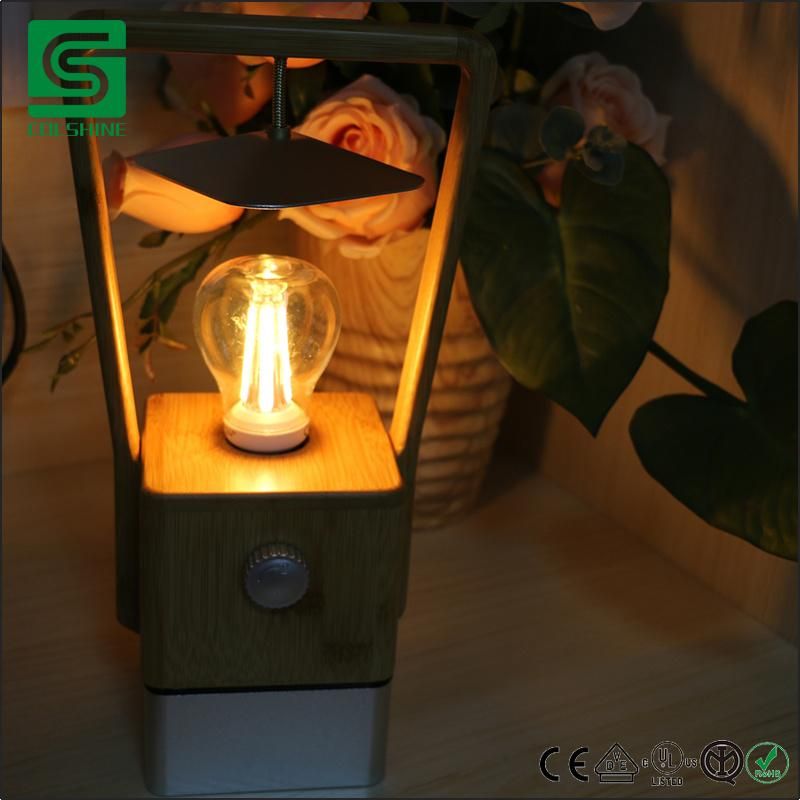 Vintage Table Light, Bamboo Lighting with USB Charger