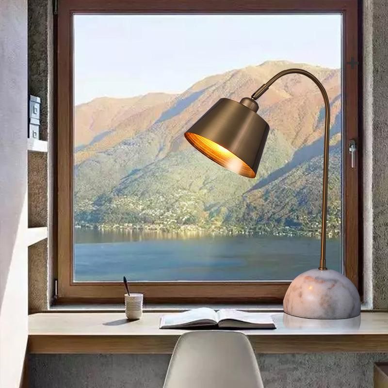 Post Modern Nordic Creative Lamp Shade Angle Adjustable Marble Base LED Standing Light Iron Table Lamp for Living Room