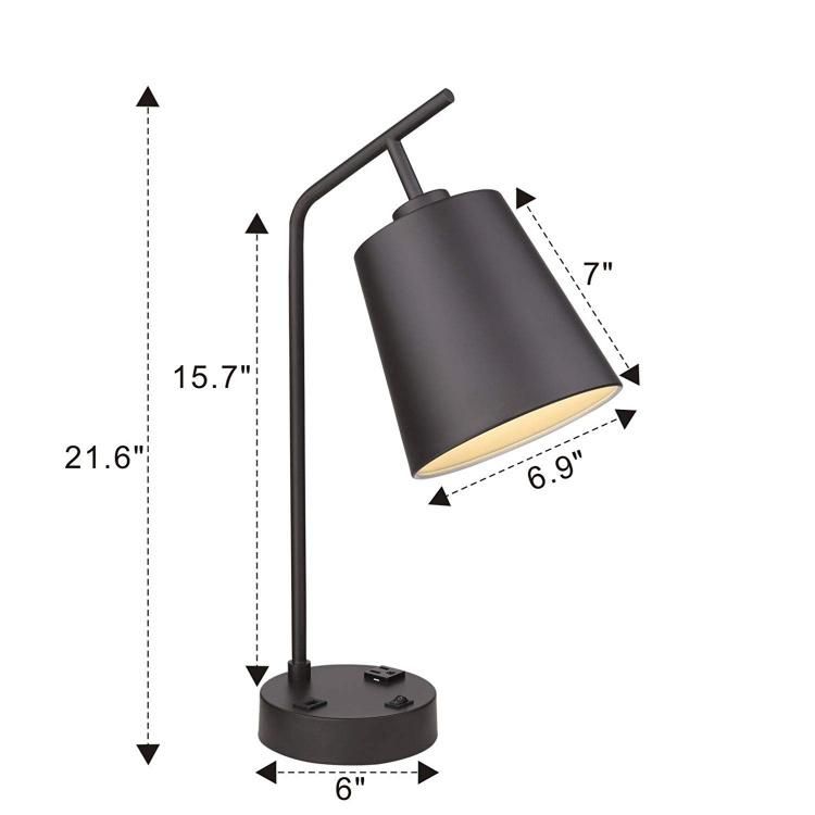 Jlt-Ht04 Industrial Dark Bronze Finished Iron Nightstand Table Lamps USB Desk Lamp with Outlet