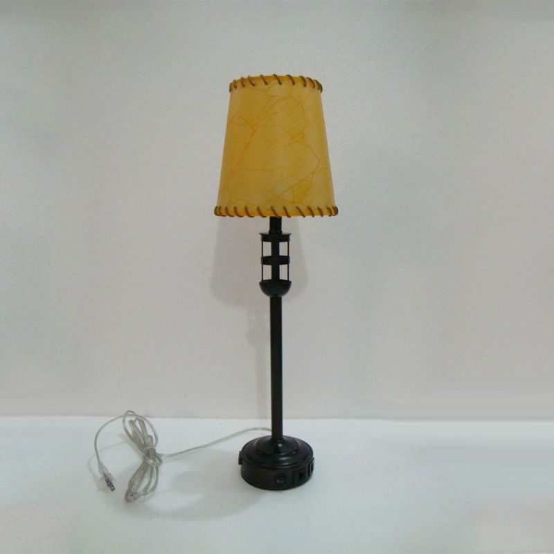 Metal Rod Antique Brass Painted Finish and Parchment Shade Table Lamp.
