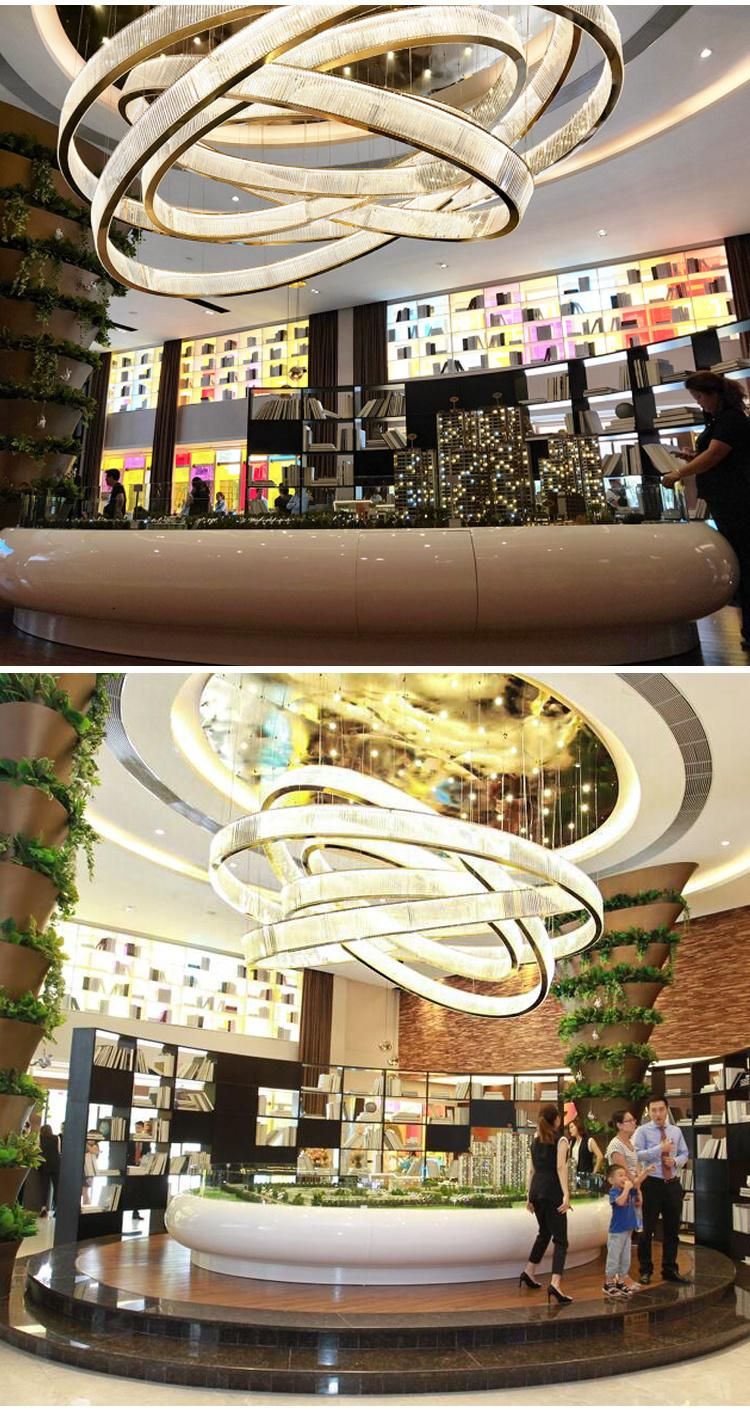 Modern Style Decoration Hotel Banquet Hall Long Staircase Custom Round LED Chandelier Lamp