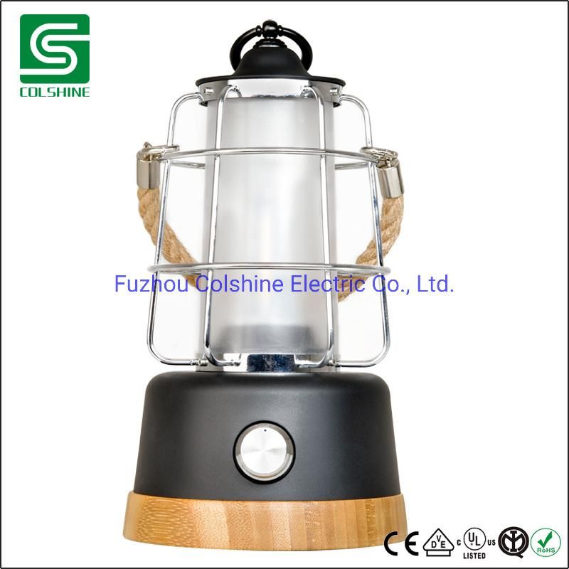 Bamboo Table Lamp Rechargeable LED Camping Lamp with Power Bank