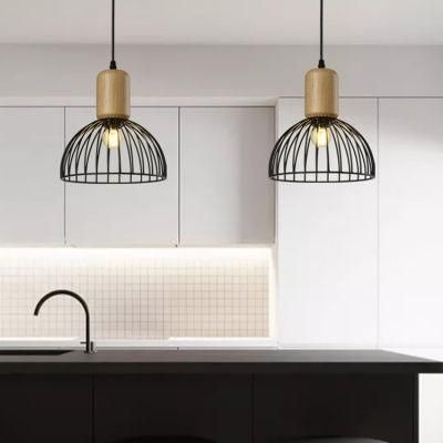 Fashion Simple Iron Wood Indoor Living Room Hotel Atmosphere Lamp Modern Chandelier LED Pendant Light