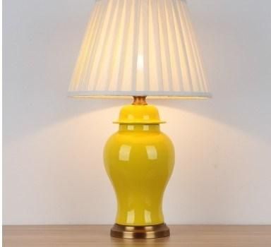 Jingdezhen Ceramic Table Lamp New Chinese Style American Living Room Yellow Queen Room Bedroom Lamp Hotel Decoration