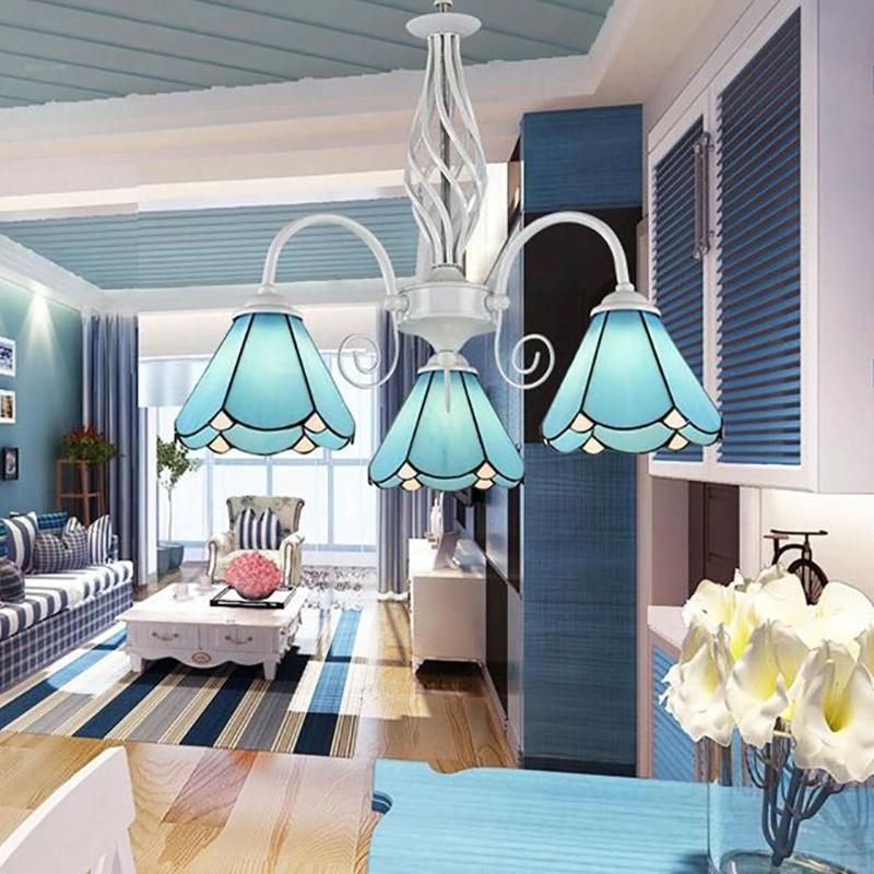 Mediterranean Pendant Lamp European Style Wrought Iron Lamp Glass Tiffany Lighting