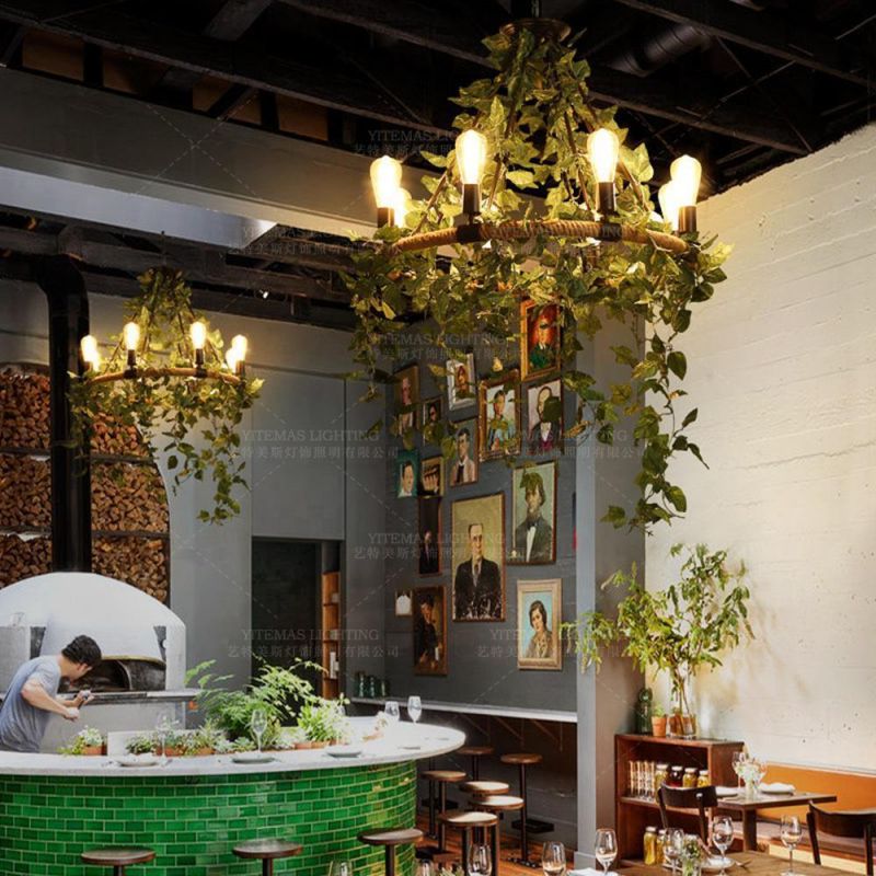 Large Leaves Chandelier Green Light Fixture in Foyer Shopping Mall Bohemian Modern Loft Chandelier (WH-VP-154)