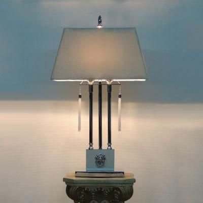Metal Lamp Body in Stain Nickel Finish and Metal Base Covered with Leather Table Lamp.