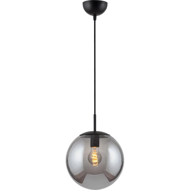 Modern Glass Pendant 1-Light Gold Globle Pendant Light Fixtures Single Kitchen Island Hanging Light with Smoke Glass for Kitchen Island Dining Room (Matt Black)