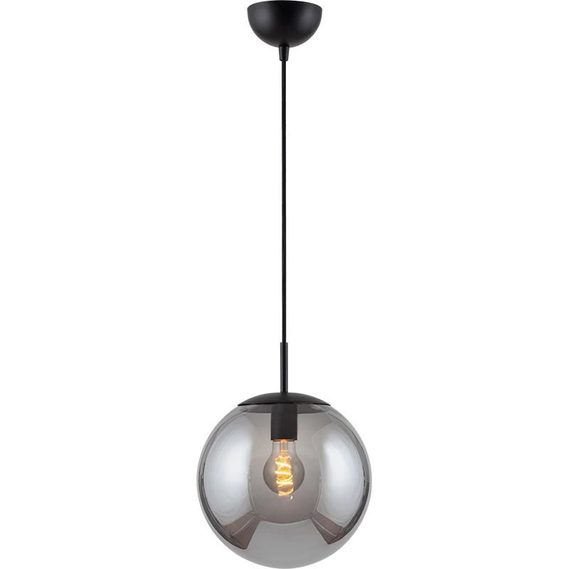 Modern Glass Pendant 1-Light Gold Globle Pendant Light Fixtures Single Kitchen Island Hanging Light with Smoke Glass for Kitchen Island Dining Room (Matt Black)