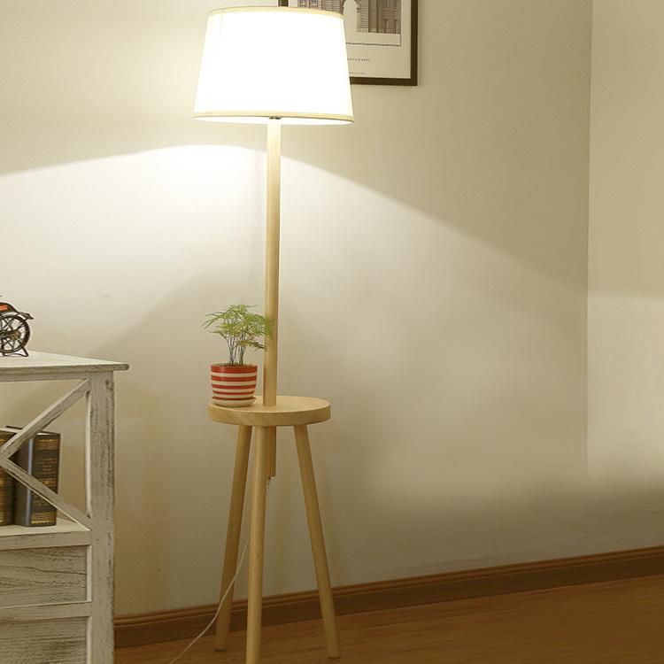 Tripod Wooden Fabric Lampshade Floor Lamp Living-Room Bedroom Lighting