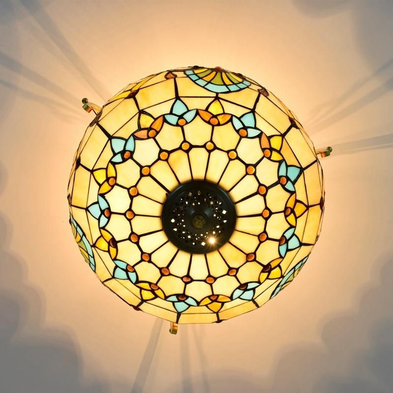 Tiffany Mosaic Pendant Lights Stained Glass Flower Lampshade Hanglamp Stairwell Chandelier (WH-TA-33)