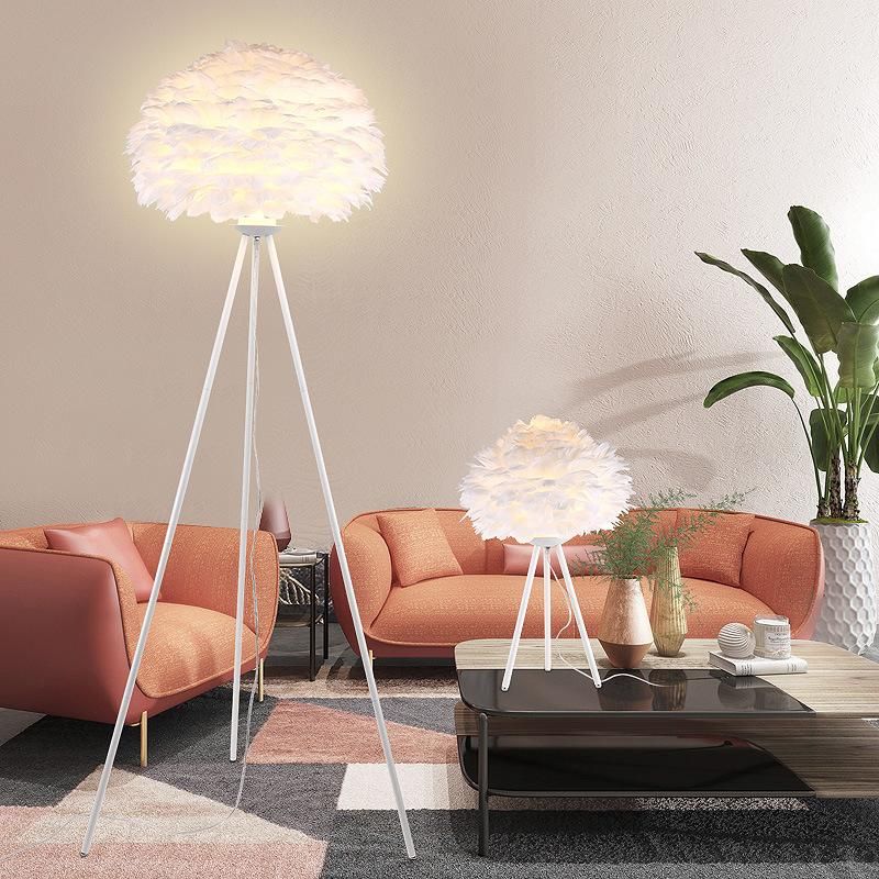 LED Floor Lamp Modern Tripod White Feather Floor Lamp Living Room Reading Lamp Bedside Floor Lamp (WH-MFL-27)