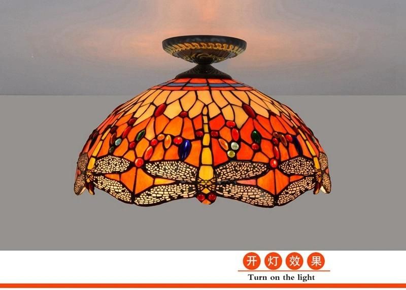 Red Chandelier Dragonfly Tiffany Stained Glass Restaurant Bedroom Aisle Balcony Ceiling Lamp (WH-TA-18)