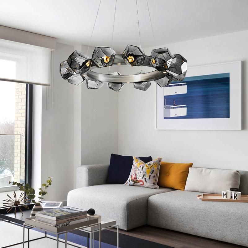 Diamond Floral Round Style Chandelier Crystal Living Room Pendant Lamp