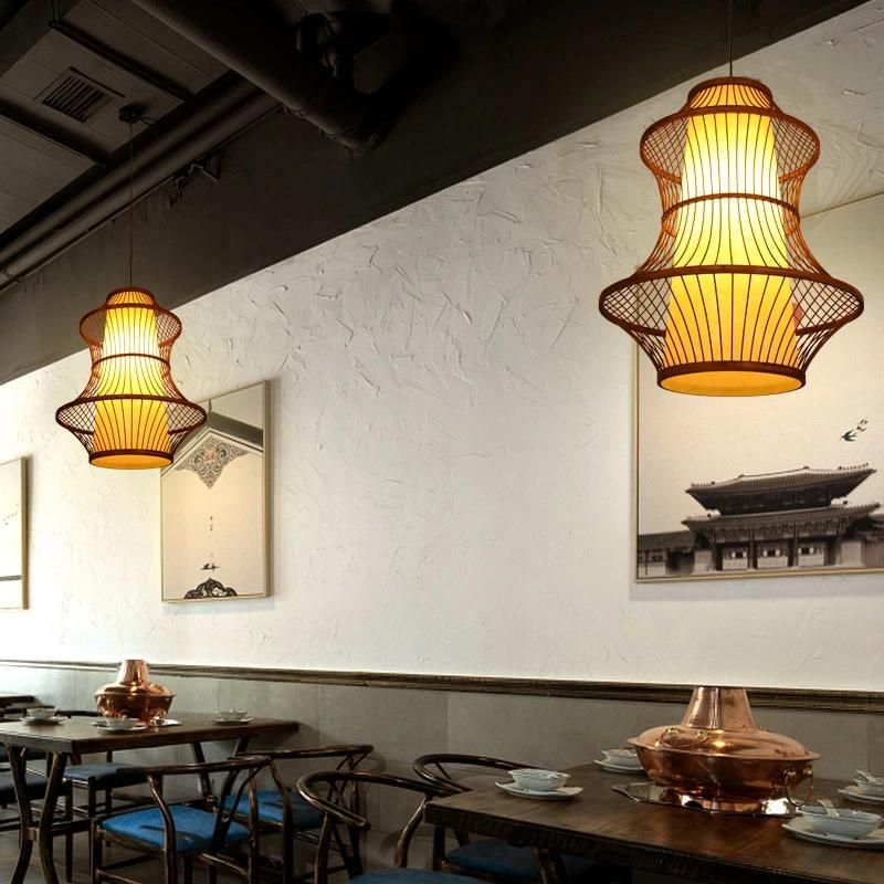 Hot Sale Room Lights Pendant Smoky Glass Dining Chandelier Modern Bamboo Lamp with Clubhouse