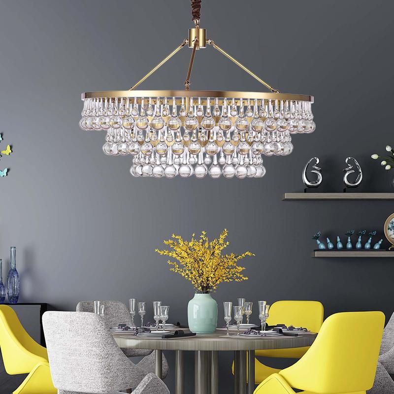 Drop Crystal Pendant Lights Gold Chandelier for Indoor Home Living Room Lighting (WH-AP-105)