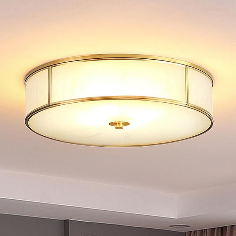Round Copper Glass Lampshade Ceiling Light Warm Bedroom Lamp Simple Study Light