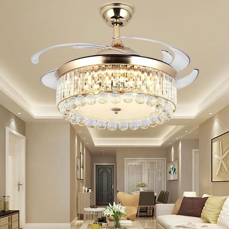 Fan European Luxury Living Room Bedroom Crystal Lamp LED Decorative Stealth Ceiling Fan Fan Lights Restaurant Lights Direct