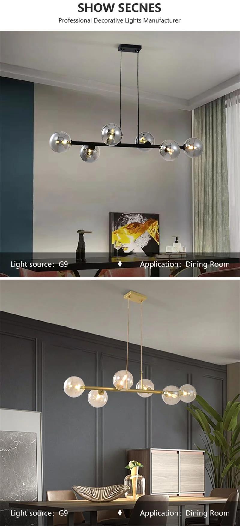 LED Modern Indoor Northern Europe Style Lamp Decorative Drawing Room Glass Lampshade Black Ceiling Chandelier Pendant Light