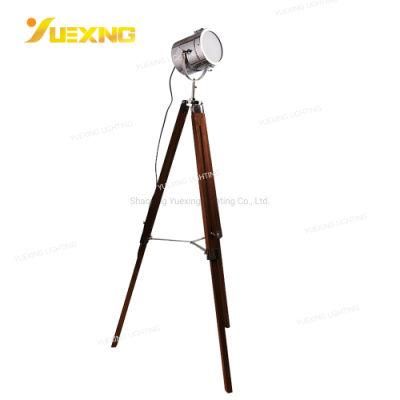 Adjustable Industrial Vintage Wooden E14 Floor Light LED Round Floor Stand Light