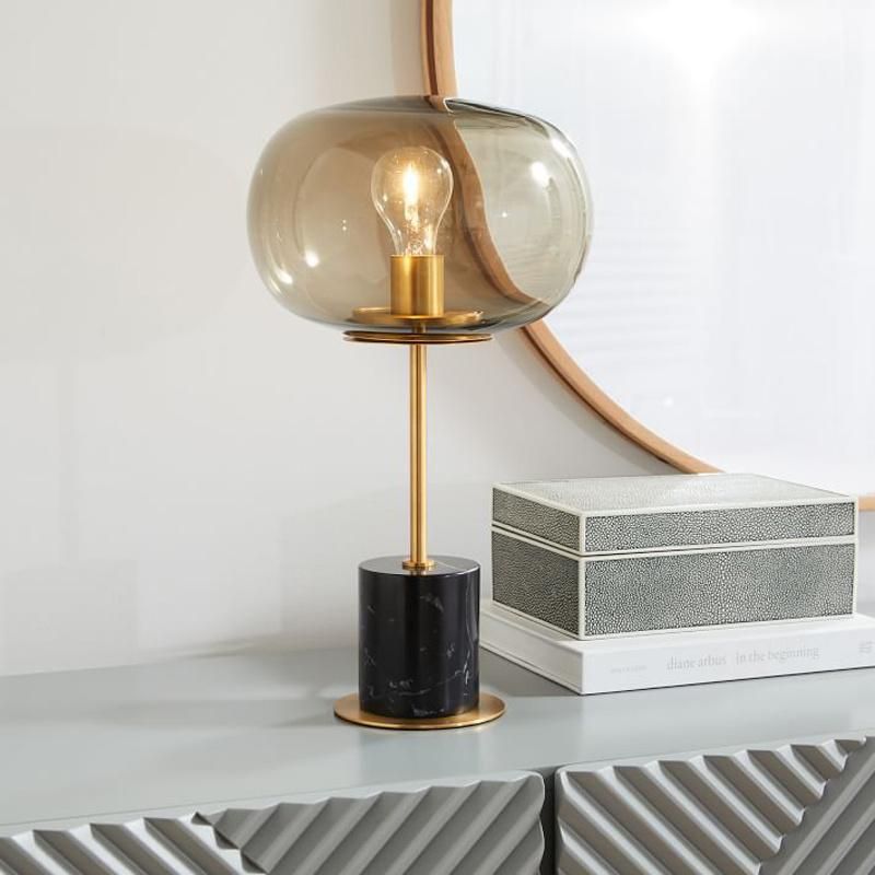 Decorative Marble Base Glass Ball Shade Table Desk Light E27 Modern Decoration Table Lamp for Bedroom
