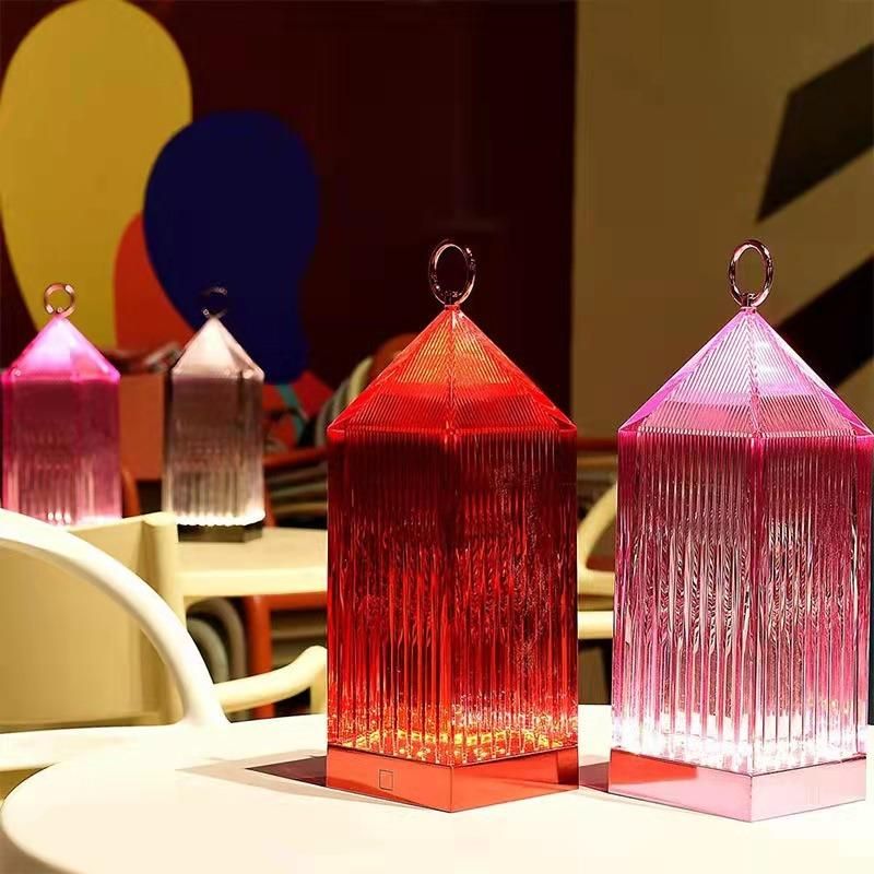 Acrylic Crystal Table Lamp Italian Battery Lantern Restaurant Cordless Portable Rechargeable Restaurant Table Light Novelty Style Desk Lamps Luxury Table Lamps
