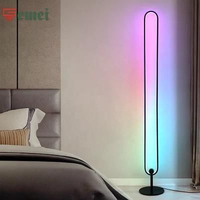 Black Vertical Line Pole U-Shaped Floor Lamp, Remote Control