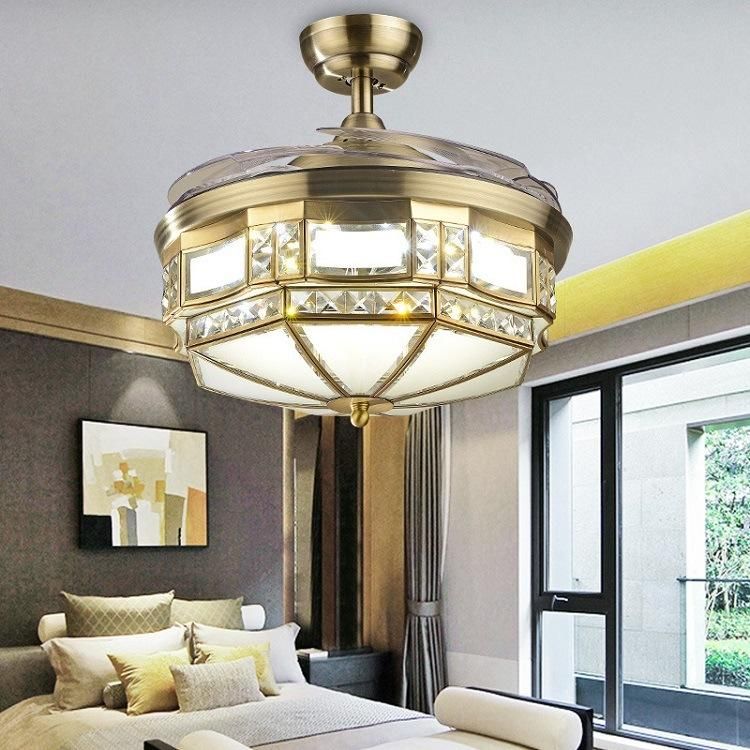 Hanging Lamp Indoor Decoration Fancy Lights Retractable Blade for Home Metal Gold LED Fan Pendant Light Modern