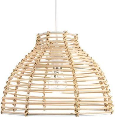 Traditional Basket Style Faded Vintage Rattan Wicker Pendant Light